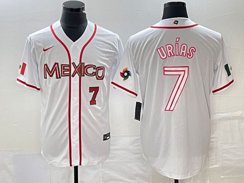 Men 2023 World Cub Mexico #7 Urias White Nike MLB Jersey51